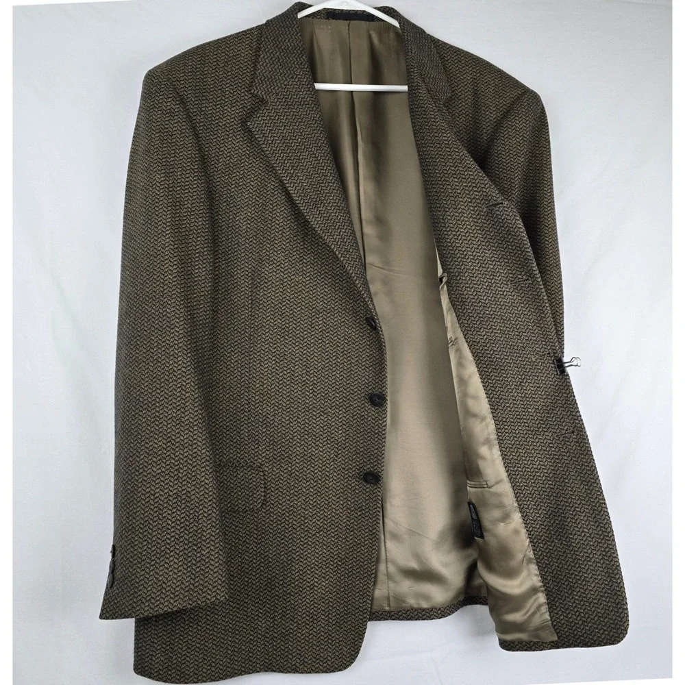 Bartolini Roma Mens Herringbone Italian Wool Sport Blazer Coat 3 Button Size 44R